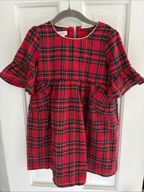 Mud Pie Red Plaid Holiday Dress with Gold Trim